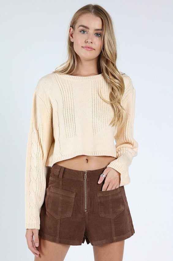 CROPPED OUT SWEATER: CREAM